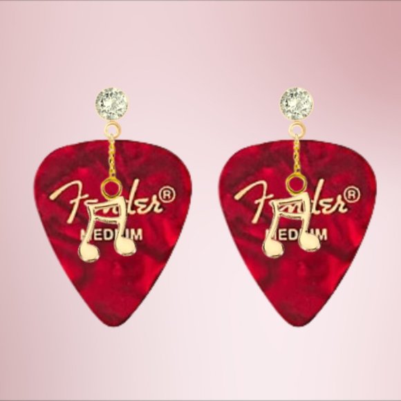 Fender Guitar Pick Earrings With Music Charms - Picture 9 of 13